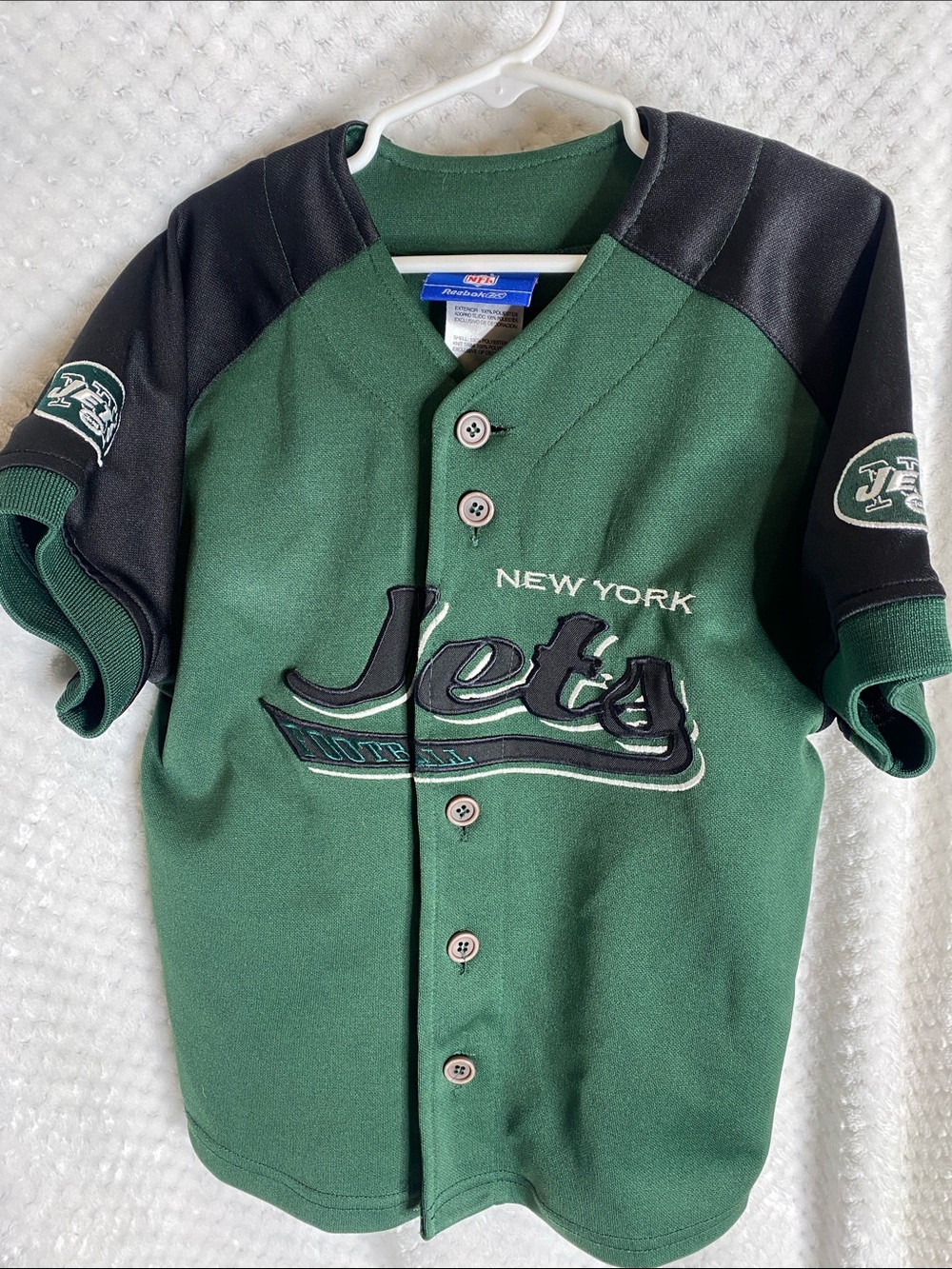 Reebok Kids New York Jets Football Button-Up Baseball Style Jersey